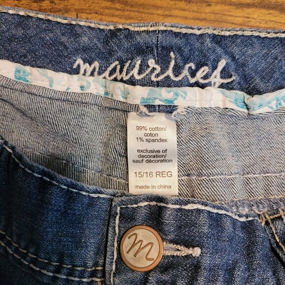 Maurices Jeans Curvy Flare 16 R Mid Rise Medium Light Wash Ripped Stretch Denim - Picture 4 of 11